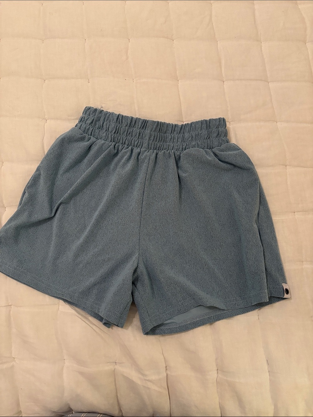 Women’s Light Blue Elastic Waist Terry Shorts five the label